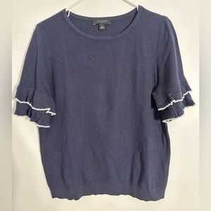 And Taylor - navy sweater blouse with ruffle sleeves - sz LP
